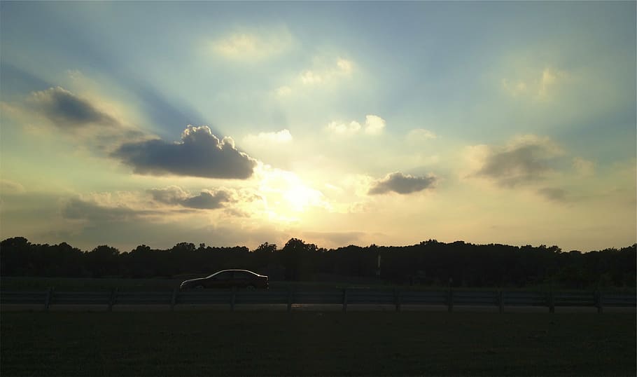 silhouette of vehicle during daytime, photo, car, road, sunset HD wallpaper