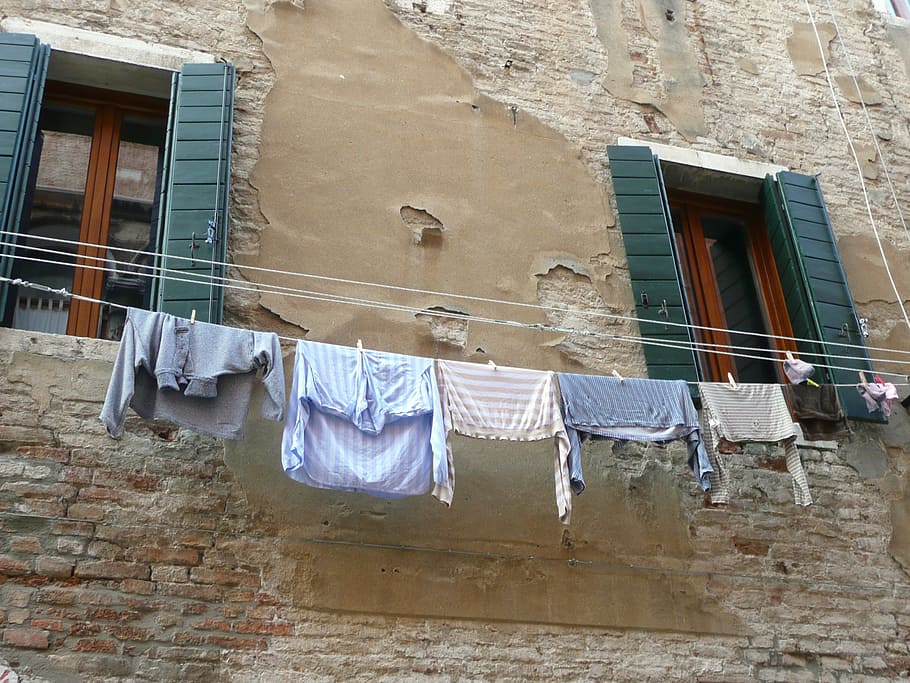 laundry line, windows, clothes, clothesline, hang, wash, rope, HD wallpaper