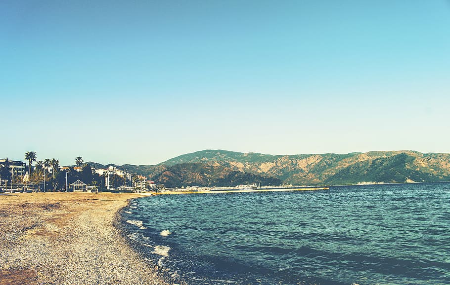 beach, coast, daylight, island, mediterranean sea, mountain HD wallpaper