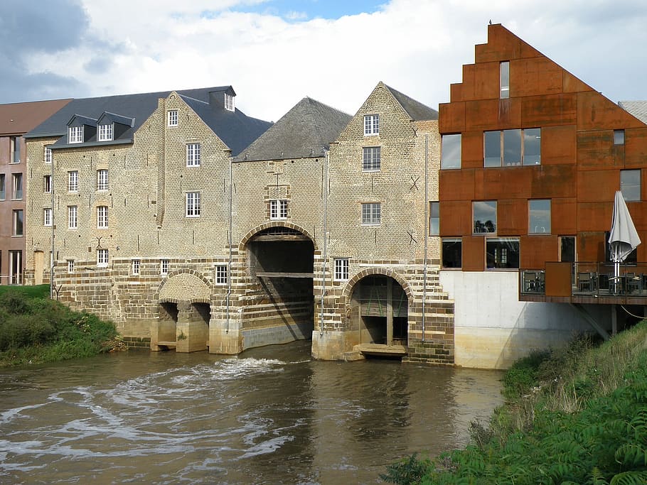 Aarschot, Netherlands, Stream, River, water, buildings, town HD wallpaper