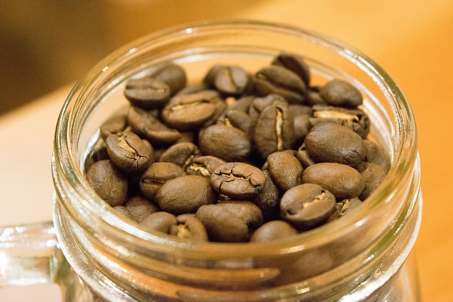 coffee beans, food and drink, jar, container, large group of objects HD wallpaper