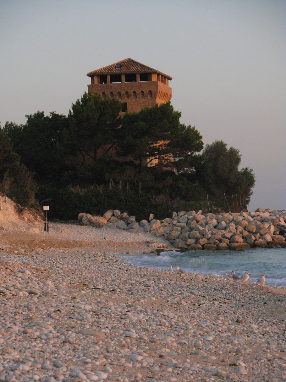 torre, sea, portonovo, ancon, sun, stones, sassi, waterfront, HD wallpaper
