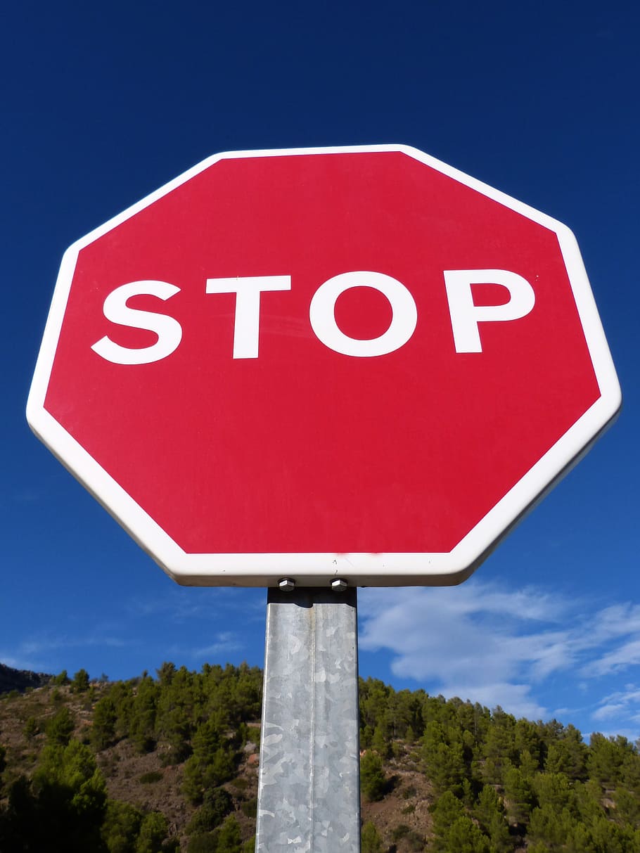 stop road signage, signal, traffic, sky, communication, red HD wallpaper
