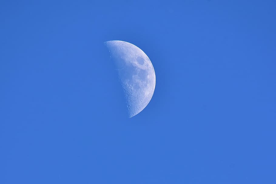 half moon, sky, blue, space, mood, astronomy, night sky, celestial body HD wallpaper