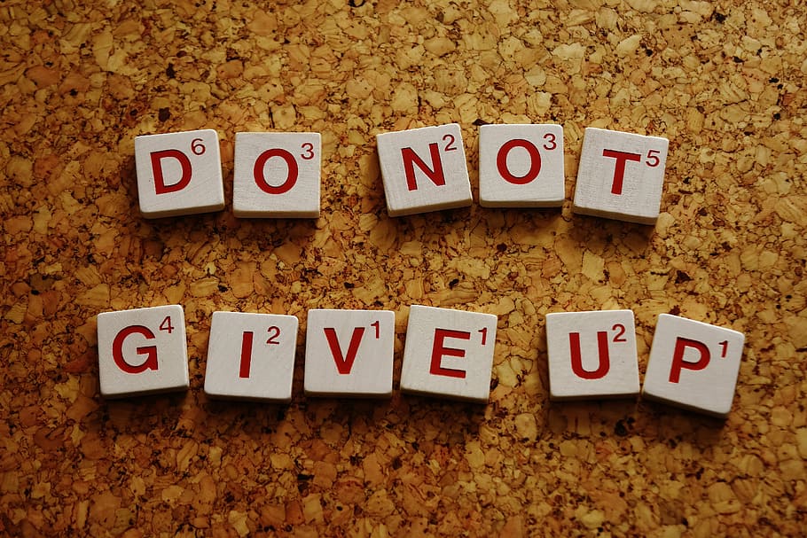do not give up letter tile, motivation, live, courage, enjoy life, HD wallpaper