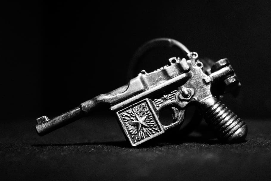 Black White, Shade, gun, black background, metal, studio shot HD wallpaper