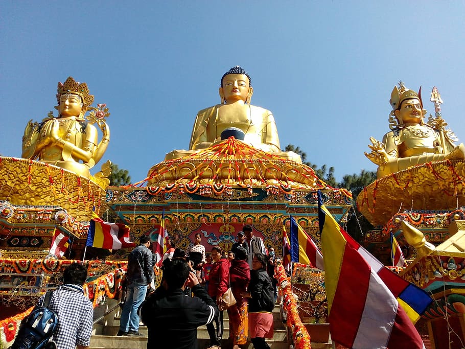 people near Buddha statue during daytime, Nepal, Kathmandu HD wallpaper