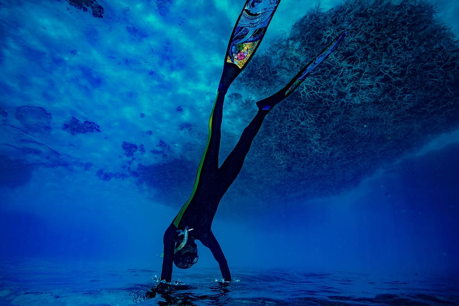 underwater, waters, marine, sea, nature, one person, sport, HD wallpaper