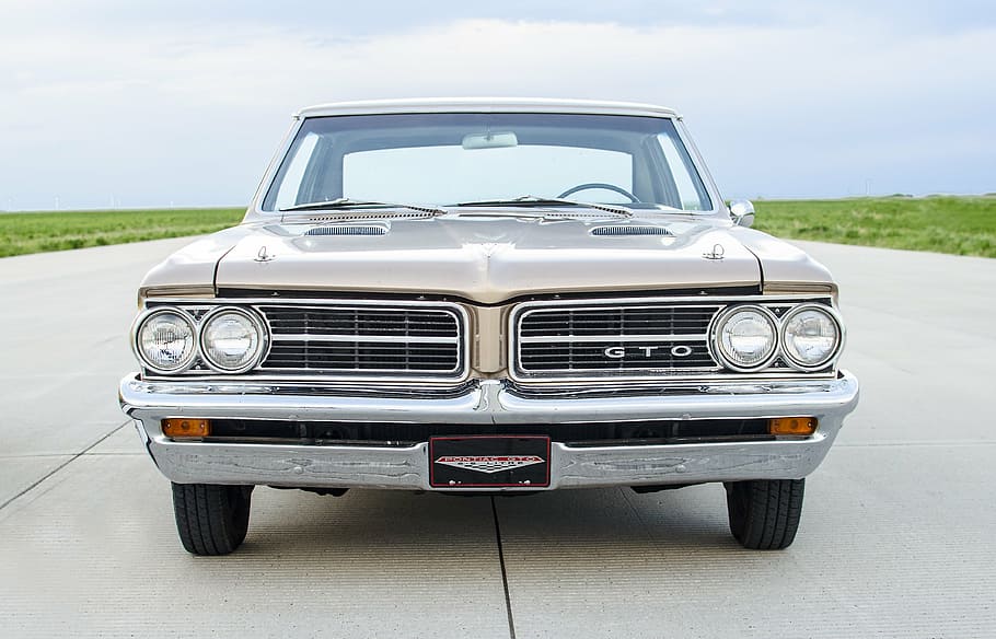 classic silver Pontiac GTO, muscle car, grill, head lights, windshield, HD wallpaper