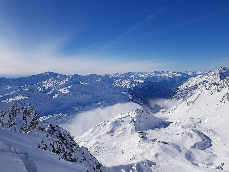 mountains, nature, snow, landscape, sky, alps, frost, winter HD wallpaper