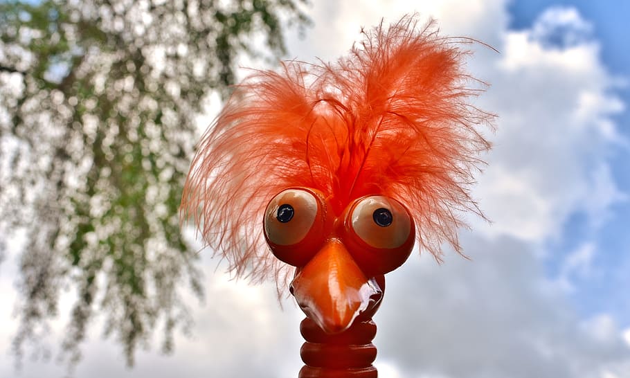 weird bird, cute, funny, ceramic, figure, decoration, orange color HD wallpaper