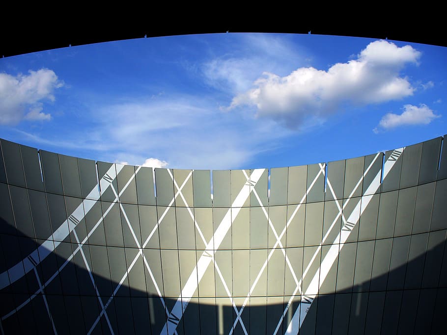 architecture, sky, contrast, blue, clouds, light, shadow, built structure HD wallpaper
