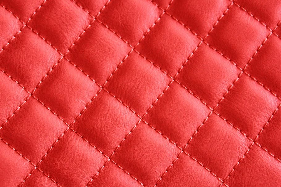 quilted red leather textile, red leather background, triangles, HD wallpaper
