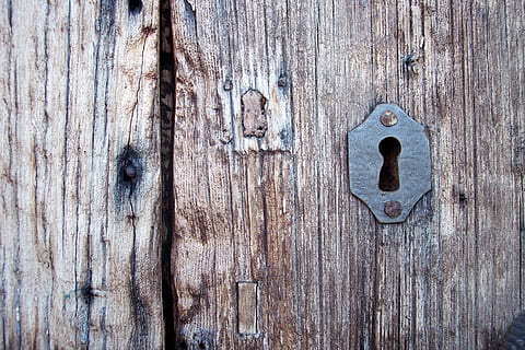 black steel keyhole, key patch, old port, entry, door, rust HD wallpaper