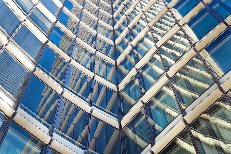 photo of glass curtain building windows, architecture, skyscraper