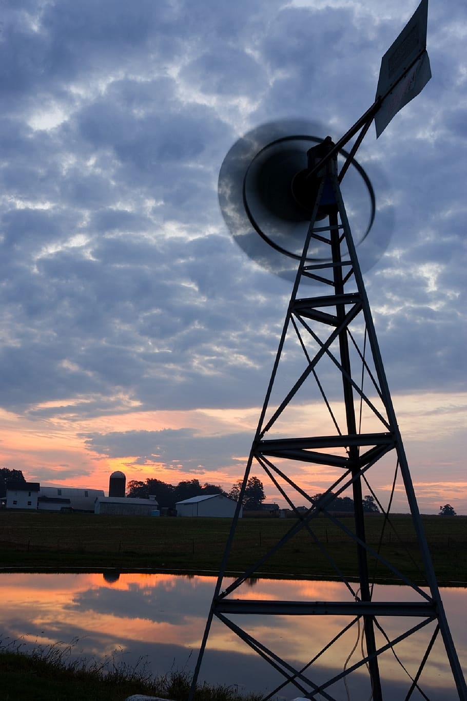 windmill, sunset, clouds, farm, agriculture, dusk, energy, landscape HD wallpaper