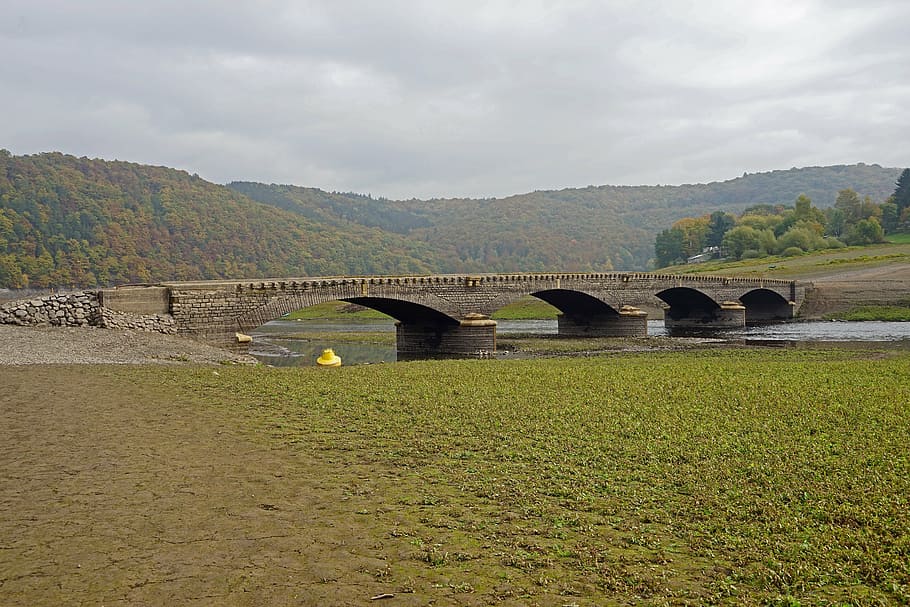 edersee, low tide, hayden bridge, basic, lake, water, architecture HD wallpaper