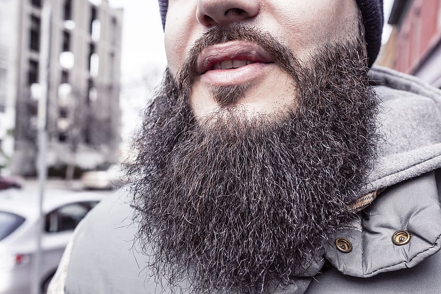closed photography of man beard, hair, jacket, face, guy, facial hair HD wallpaper