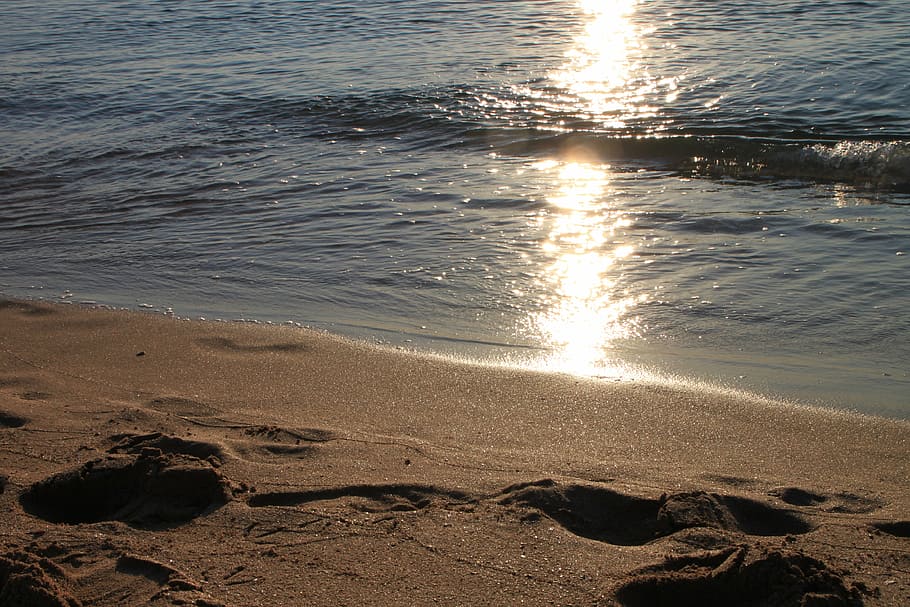 beaches, sand, waves, sunrise, reflections, waving, water, sea HD wallpaper