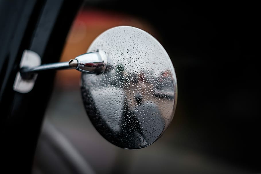 silver side view mirror, selective focus photography of chrome-colored wing mirror HD wallpaper