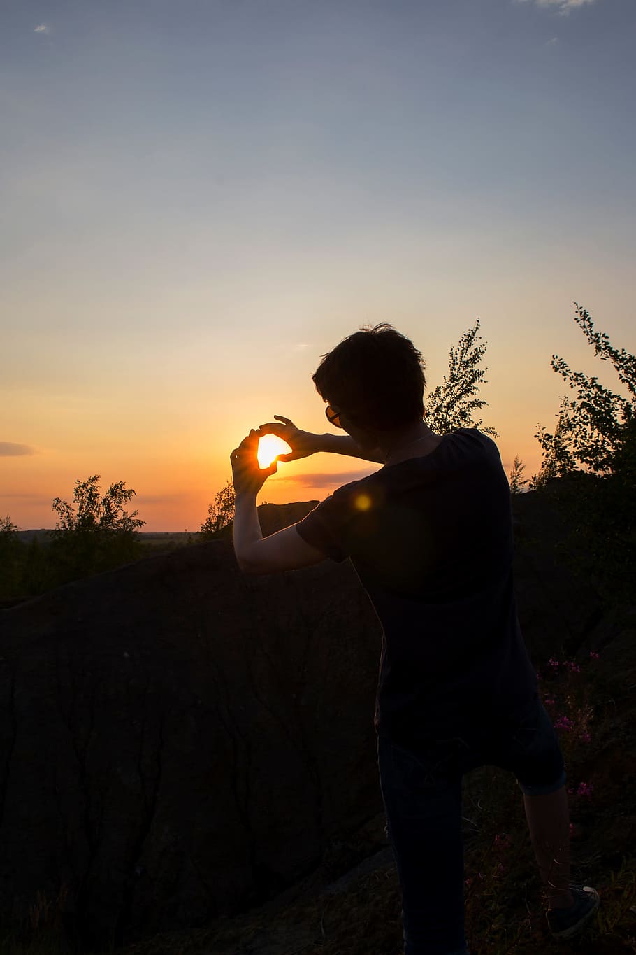girl, sunset, evening, silhouette, sky, one person, real people HD wallpaper