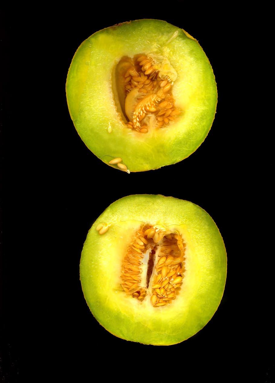 melon, fruit, food, half, cut, studio shot, cross section, indoors HD wallpaper