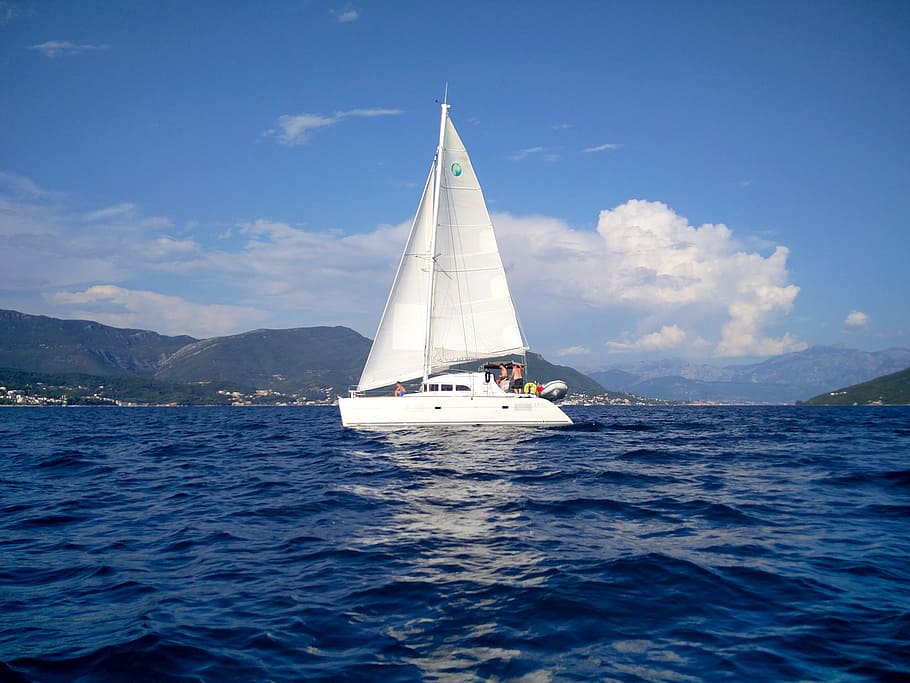 sailboat, sea, summer, boka, adriatic, herceg novi, montenegro, HD wallpaper