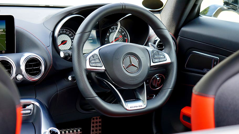 black Mercedes-Benz steering wheel, Gt, Amg, Automobile, automotive, HD wallpaper