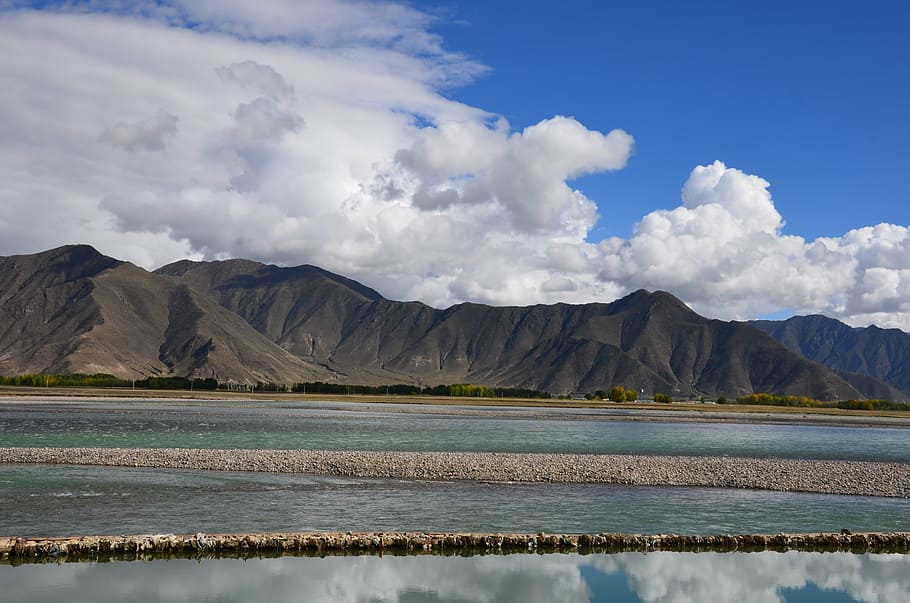 lhasa river, tibet, mountain, nature, lake, landscape, scenics HD wallpaper