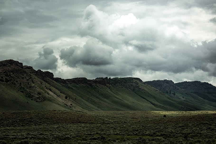 mountain, highland, dark, clouds, sky, landscape, nature, valley HD wallpaper
