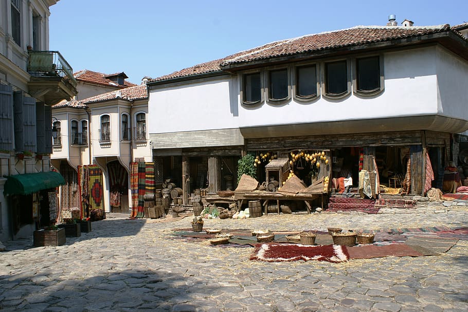 white and brown painted 2-storey house, the old town, plovdiv, HD wallpaper