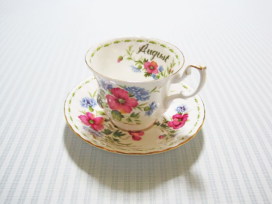 empty floral teacup on saucer, tea time, august, drink, food and drink HD wallpaper