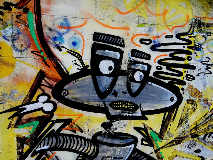 color, wall, graffiti, colorful, robot, paint, street art, art and craft HD wallpaper