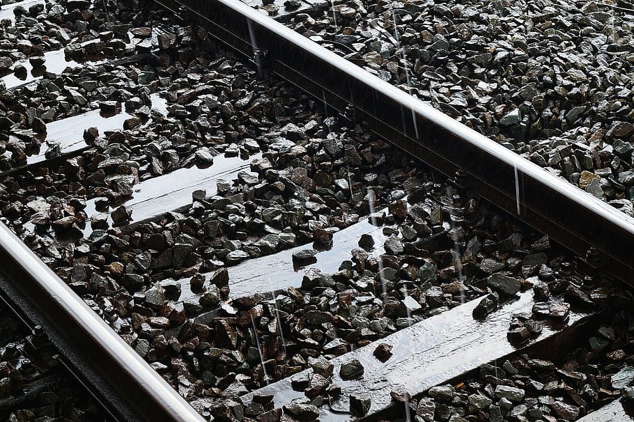 rails, rainy, train, transportation, no people, day, outdoors HD wallpaper