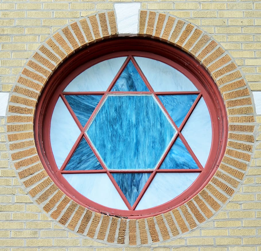 close-up photography of Star of David-themed window, hublot, round window, HD wallpaper