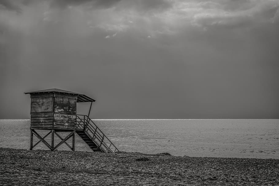 Lifeguard, Tower, Tower, Beach, Clouds, Sky, sunlight, storm HD wallpaper