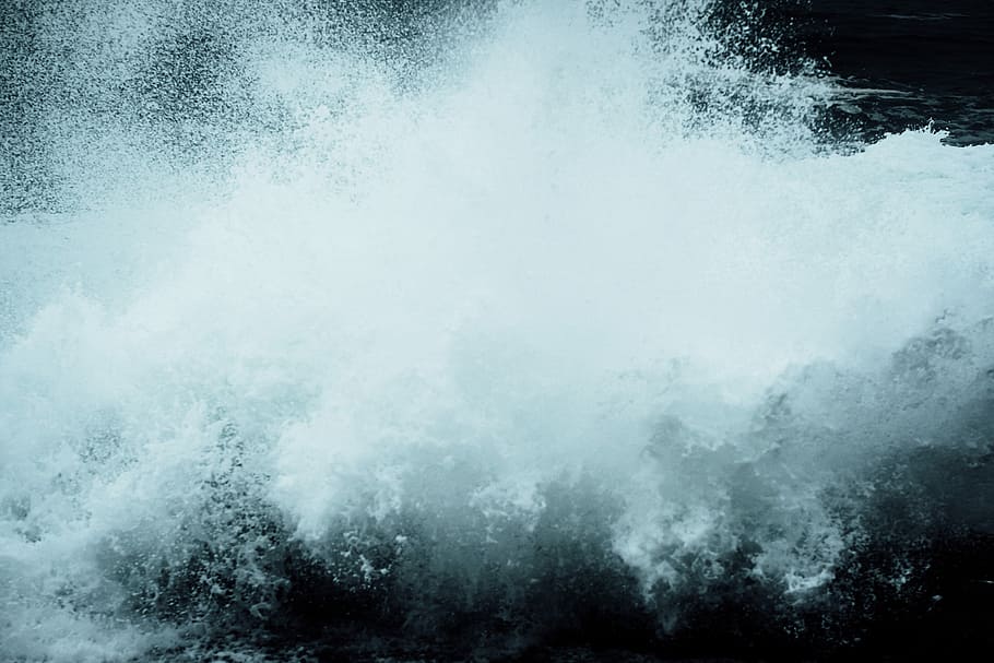 wave of sea water, ocean, black, white, spray, motion, nature HD wallpaper