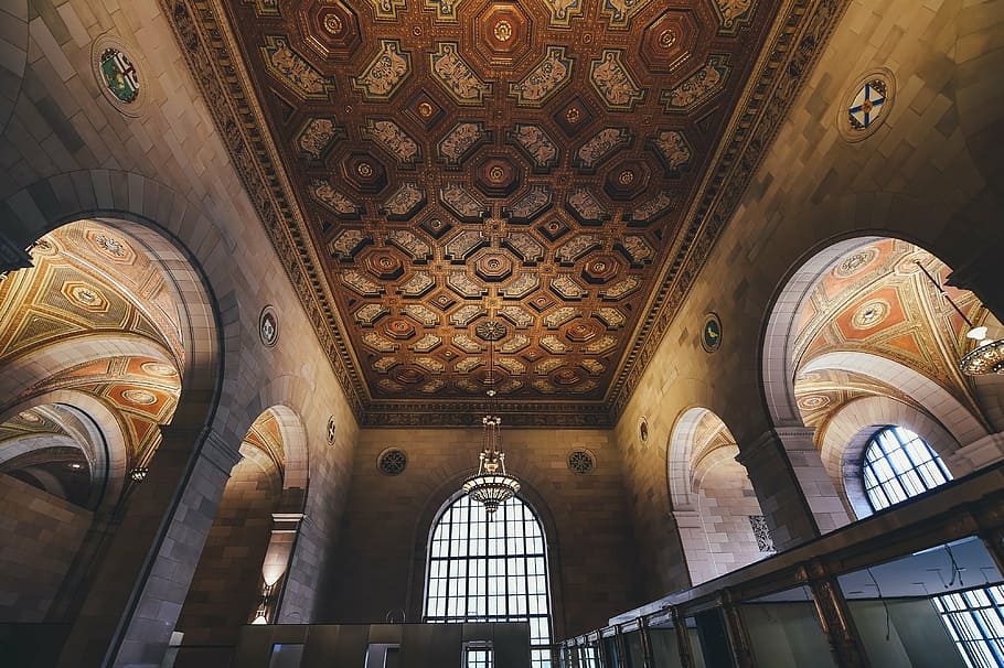 arches, architecture, building, ceiling, interior design, perspective HD wallpaper