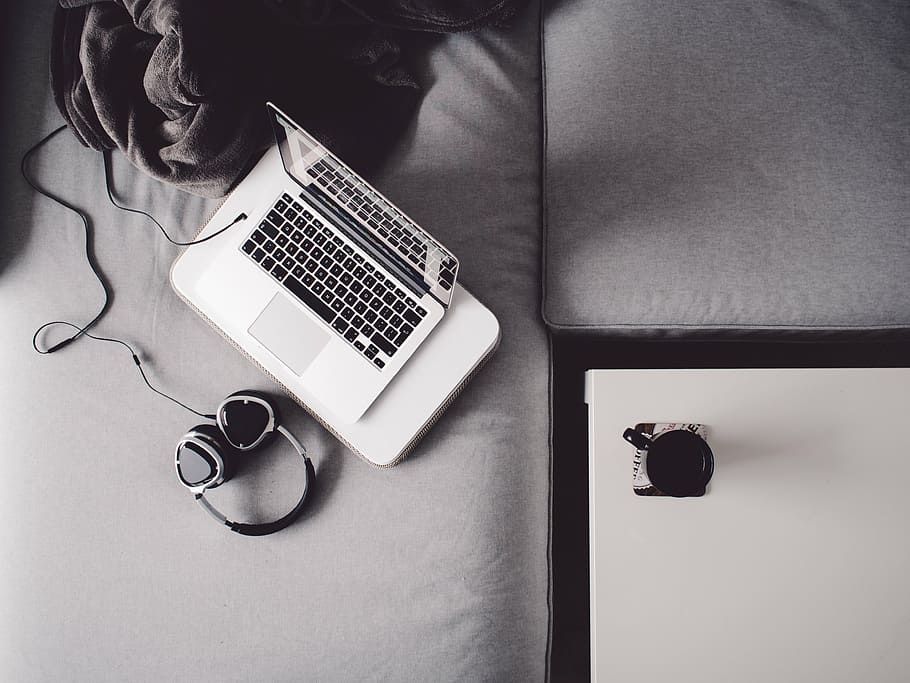 grayscale photography of turned-on MacBook, white, laptop, computer, HD wallpaper