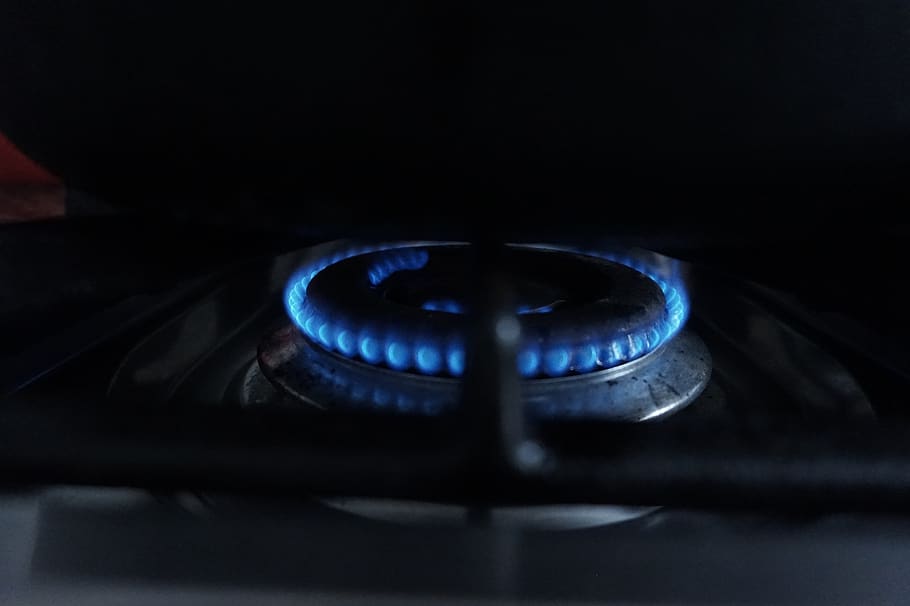 fire, gas, blue, flames, stove, heat, energy, light, burner - stove top, HD wallpaper