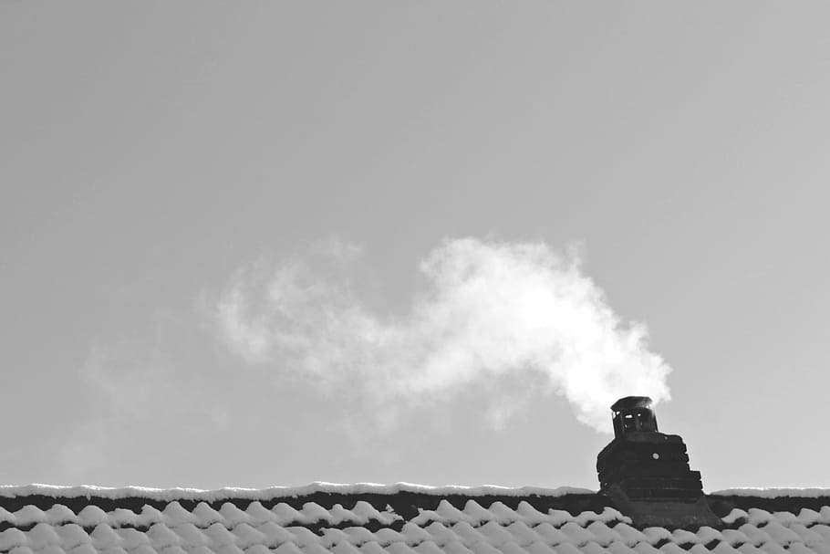 roof, smoke, winter, energy consumption, winter time, home, HD wallpaper