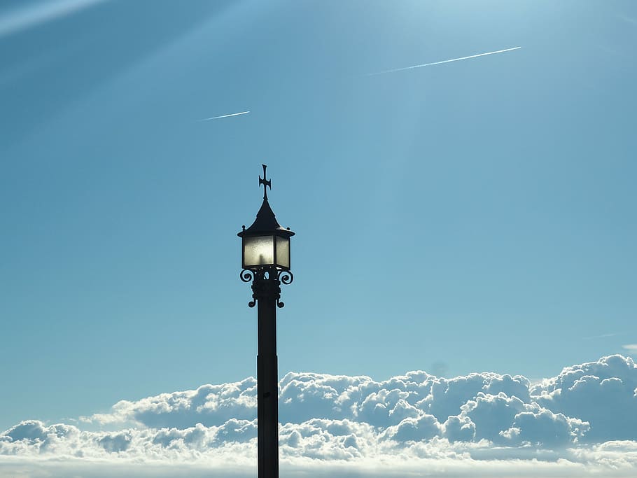 light, lights, clouds, blue, sky, snow, lighting equipment HD wallpaper