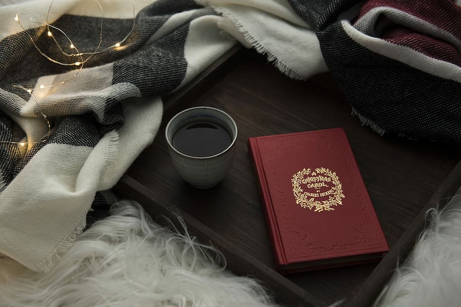 white ceramic coffee mug with coffee besides red envelope, red book beside gray ceramic mug wityh drink HD wallpaper