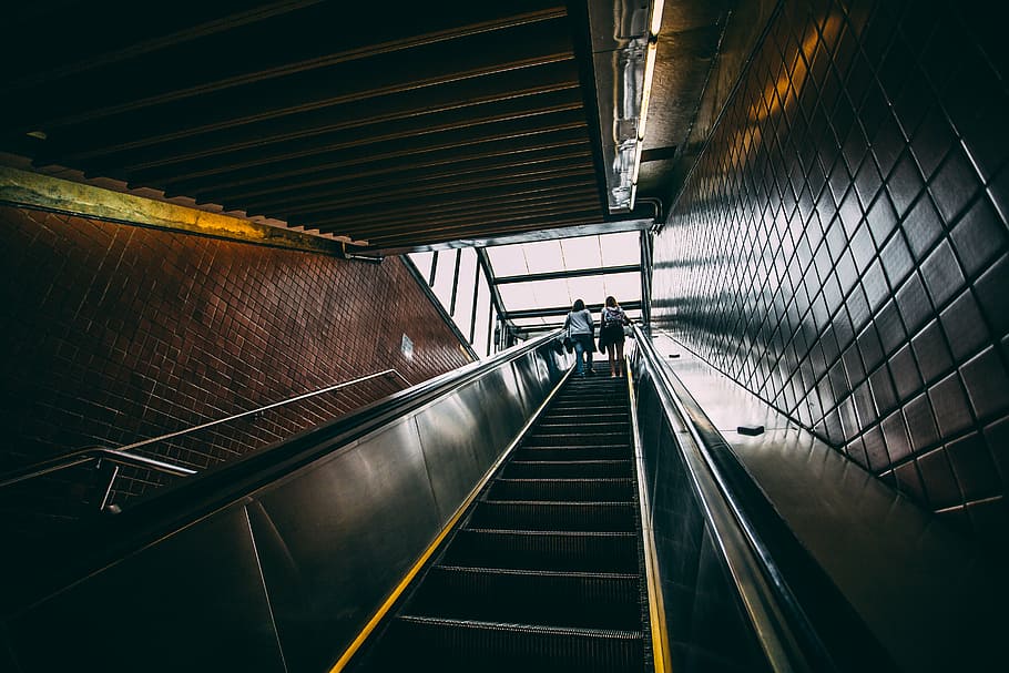 ladies, scalator, up, women, staircase, escalator, architecture