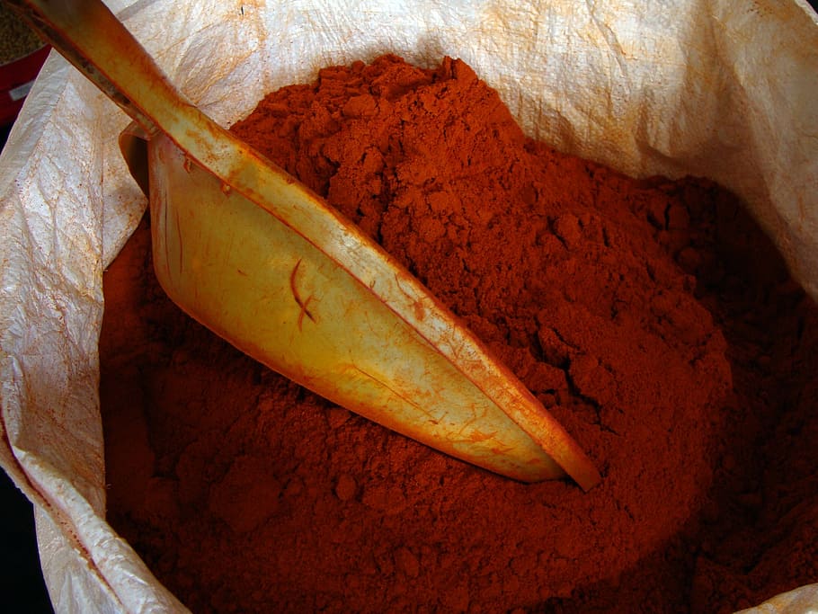 paprika in sack, red, chili pepper, powders, spicy, spices, foods