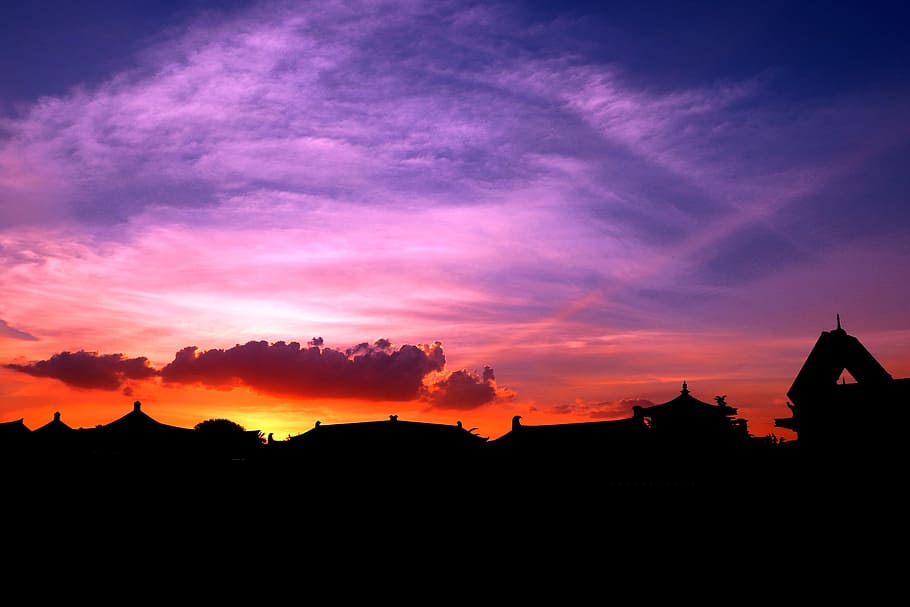 china, construction, monastery, silhouette, sunset, sky, cloud - sky HD wallpaper