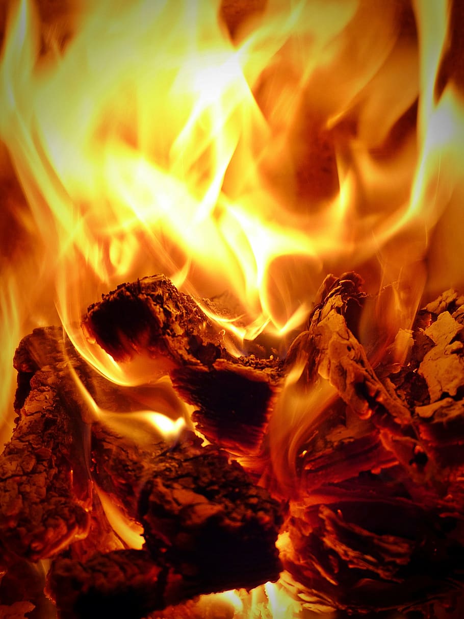 fire, embers, flame, hot, heat, wood fire, fireplace, burn HD wallpaper
