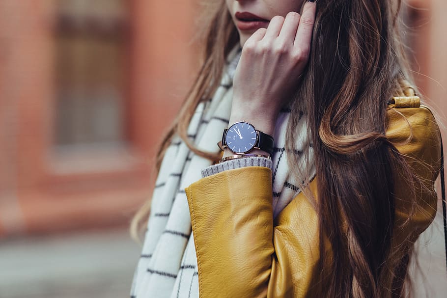 Girl wearing wrist watch sale