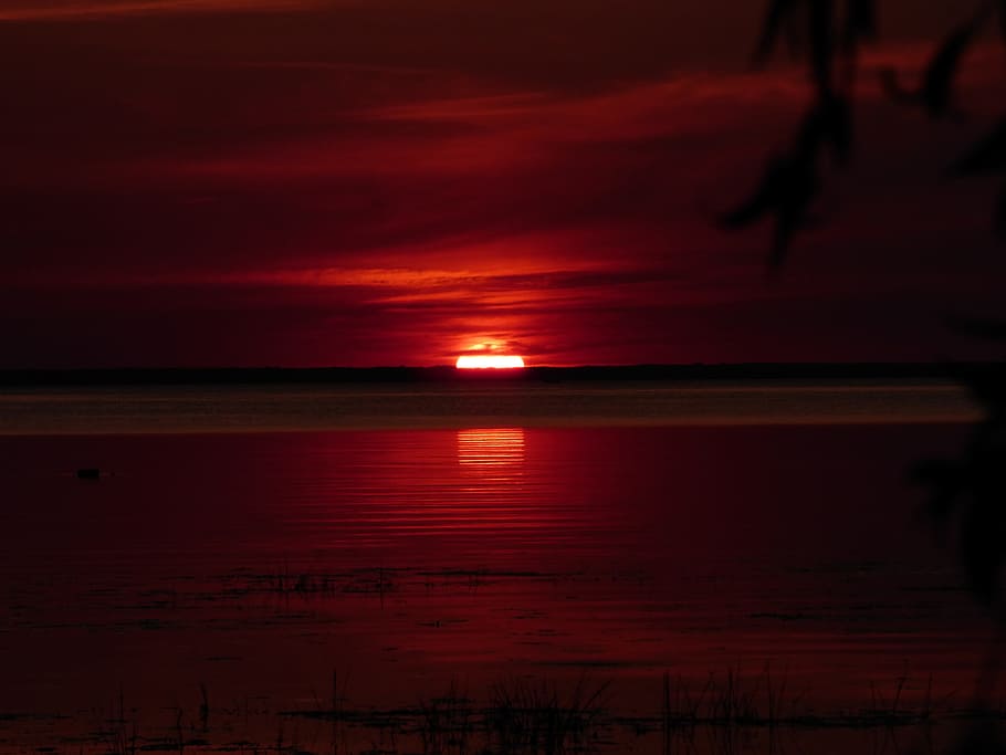Evening, Sunset, reflection, red, silhouette, outdoors, tranquility HD wallpaper