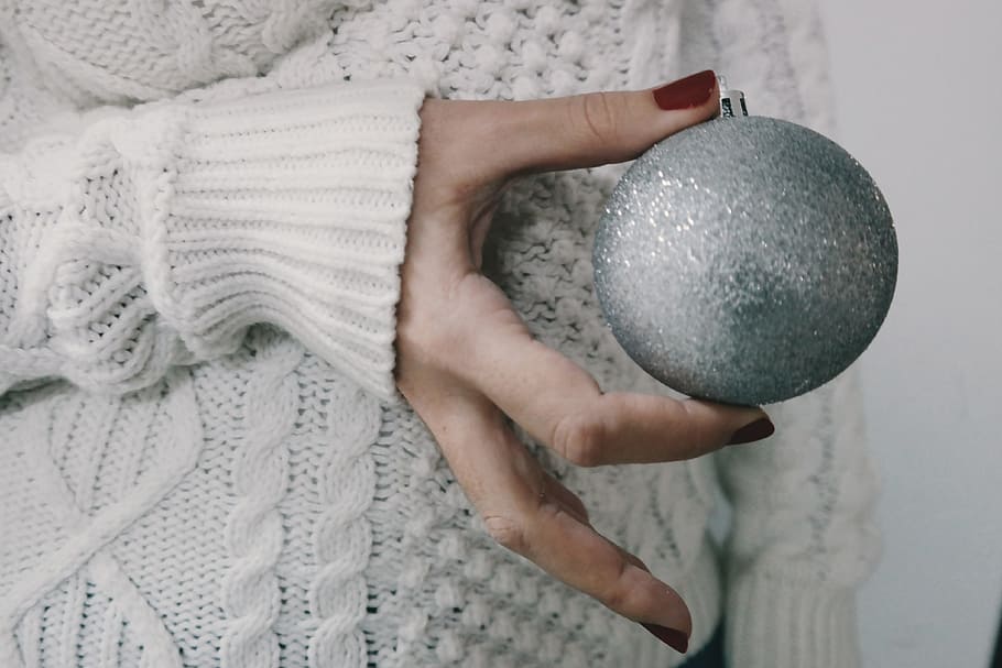 Person holding a silver Christmas decoration ball, various, xmas HD wallpaper